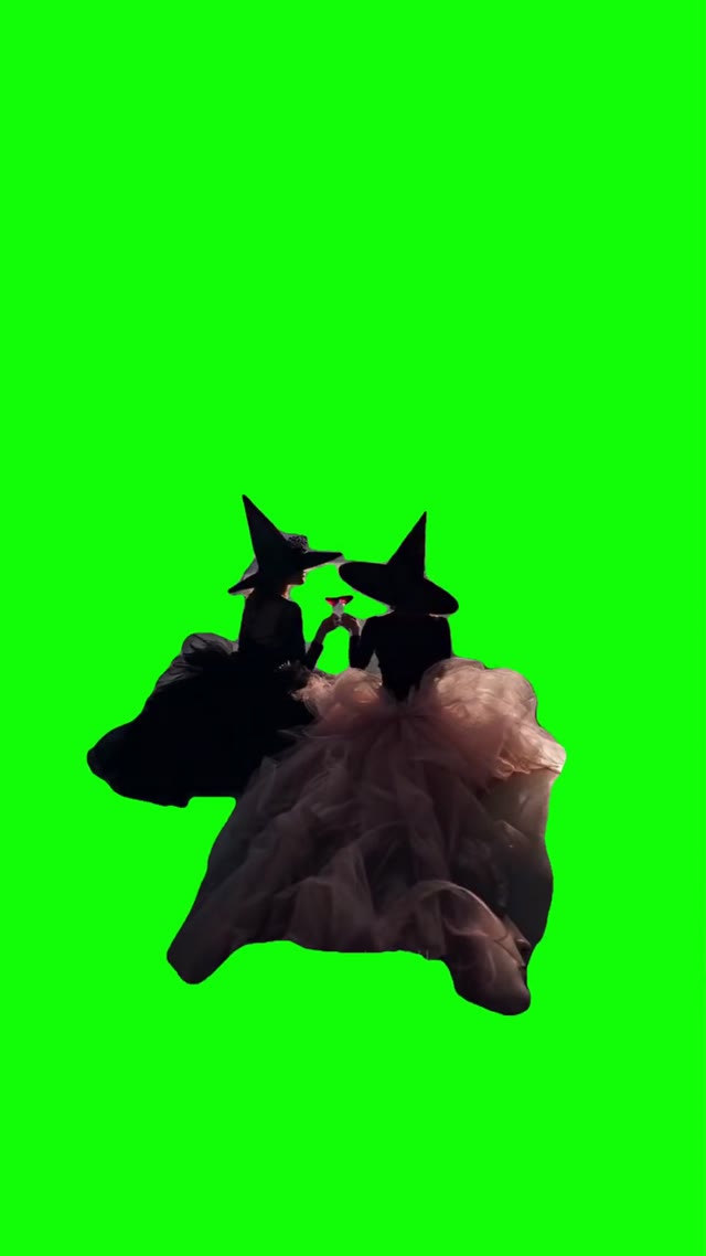 2 witches flying green screen