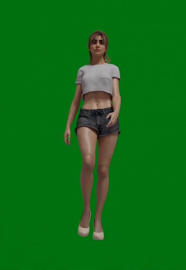 3D Girl Walking green screen