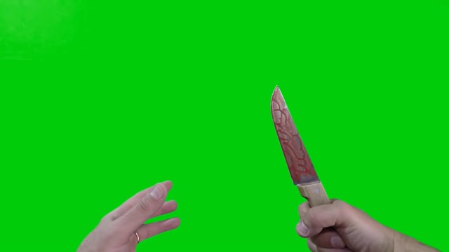 Attack Knife first person with blood green screen
