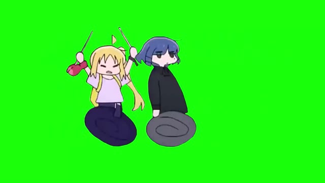 Bocchi The Rock Nijika chasing after Ryo green screen