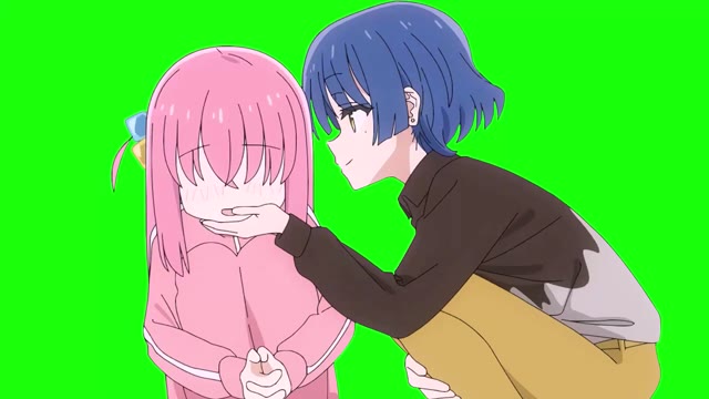 Bocchi The Rock Ryo patting Hitori green screen