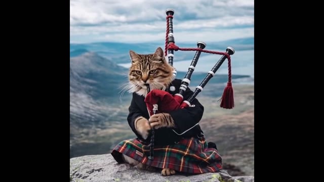 Cat playing bagpipe green screen