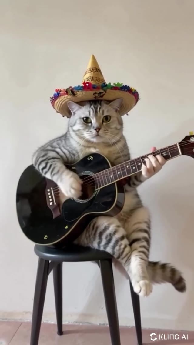 Cat playing guitar green screen