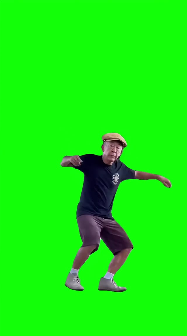 Chinese grandpa dancing 4k green screen