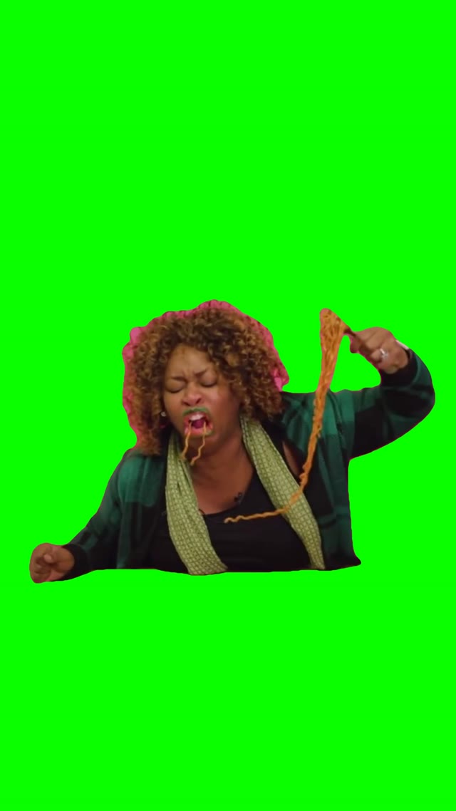 Chocking on noodles green screen