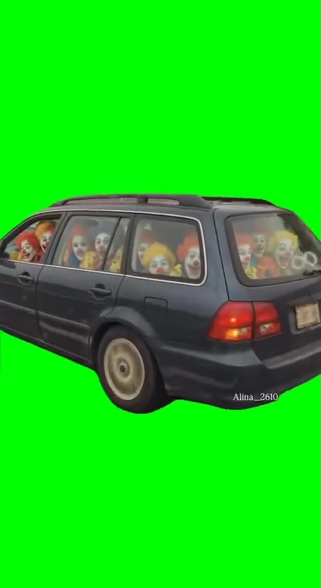 Clowns in a car green screen