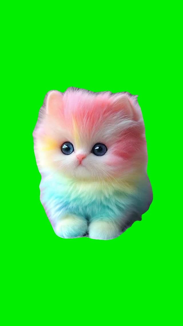 Cute rainbow kitten green screen