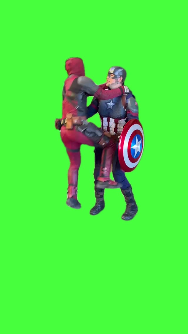 DEADPOOL HUGGING CAPTAIN AMERICA green screen