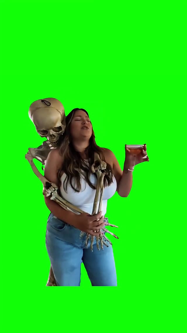 Dancing with skeleton green screen