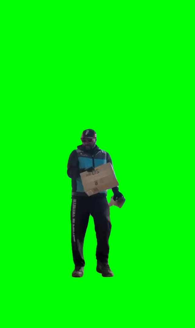 Delivery guy dancing not like us green screen