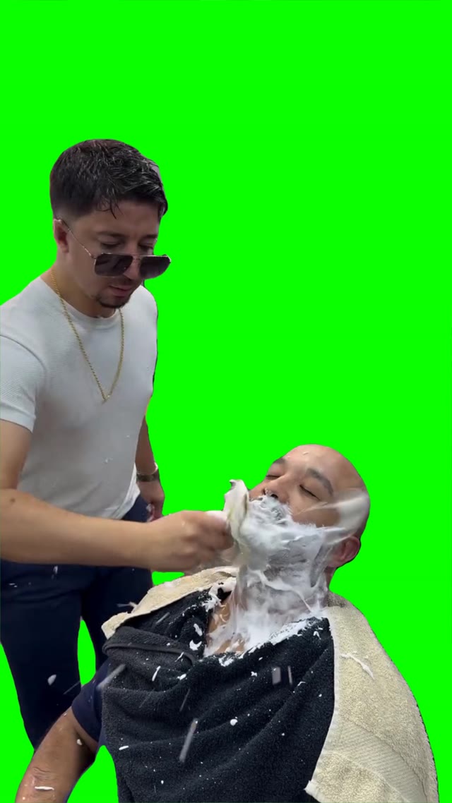 Extreme beard cut green screen