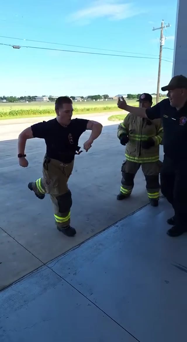Firefighters dance  green screen