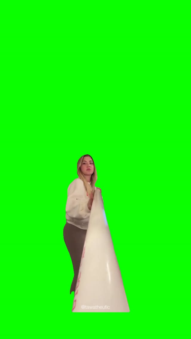 Girl farts in a tube green screen