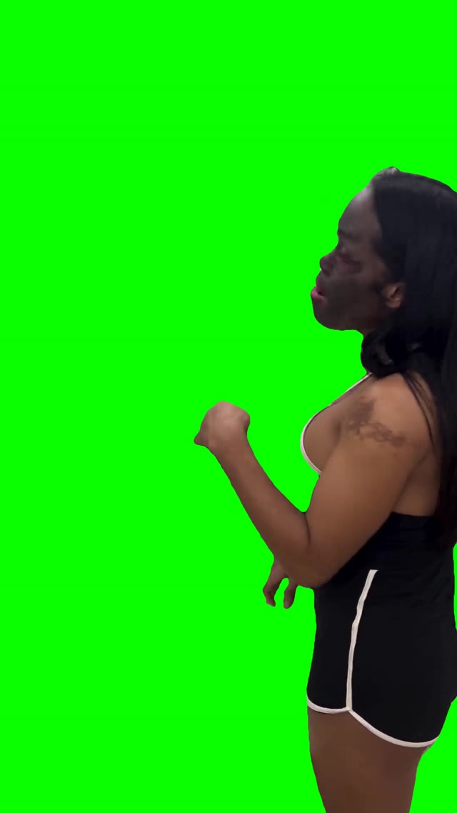 Girl meowing green screen