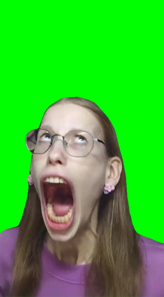 Girl with big mouth green screen