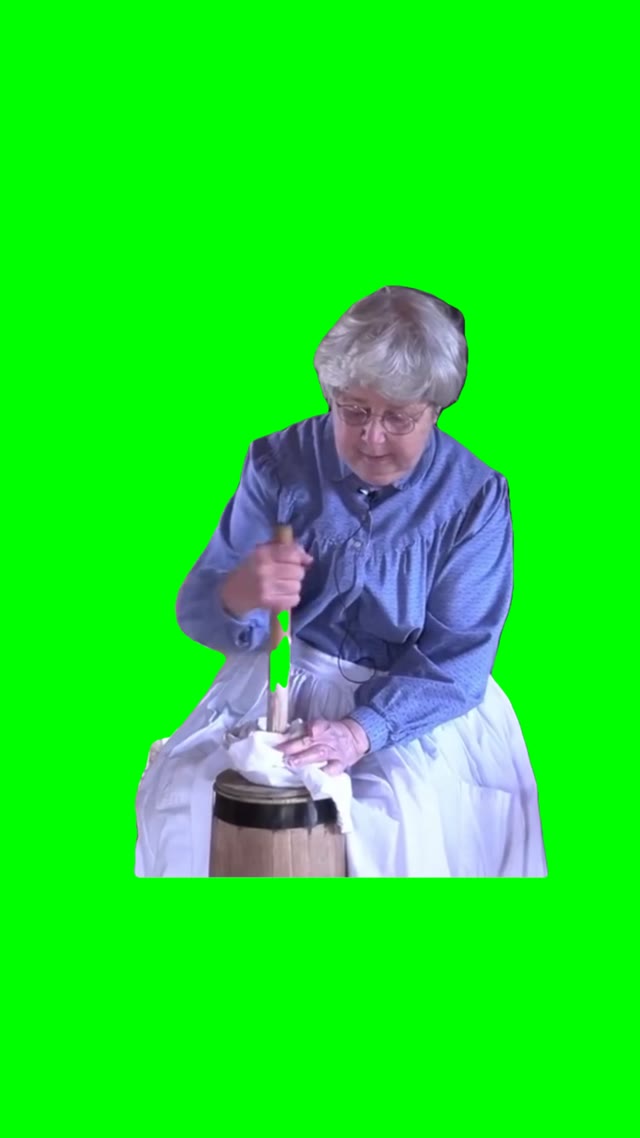 Grandma making butter green screen