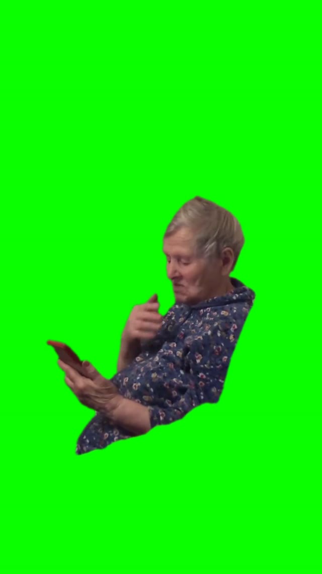 Grandma swiping her phone green screen