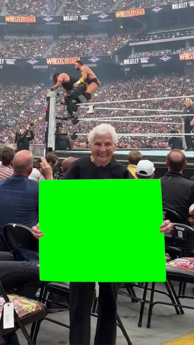 Grandma with a sign at wrestlemania  green screen