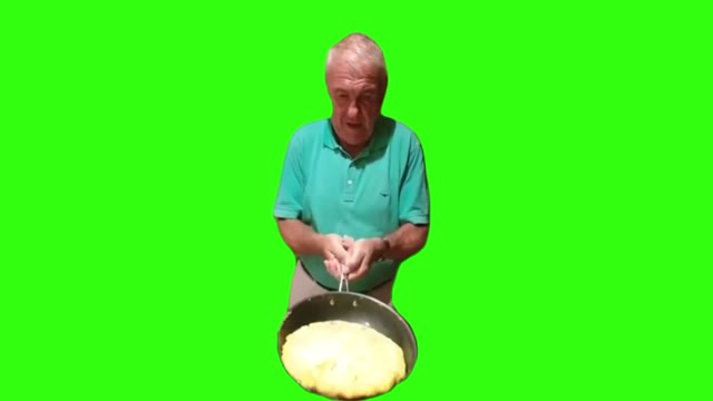 Grandpa flipping food gets spilled  green screen