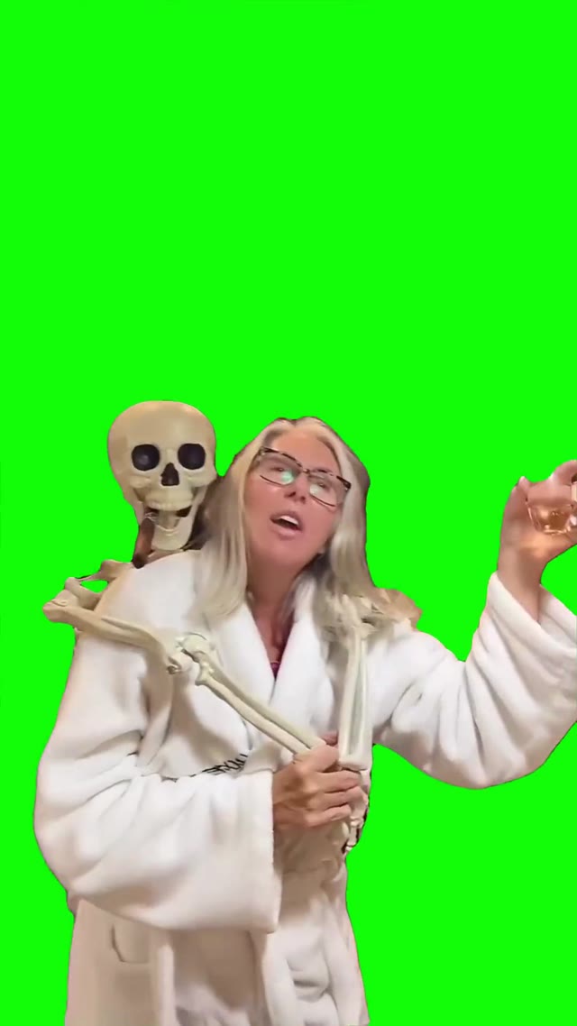 Granny Dancing with Skeleton green screen