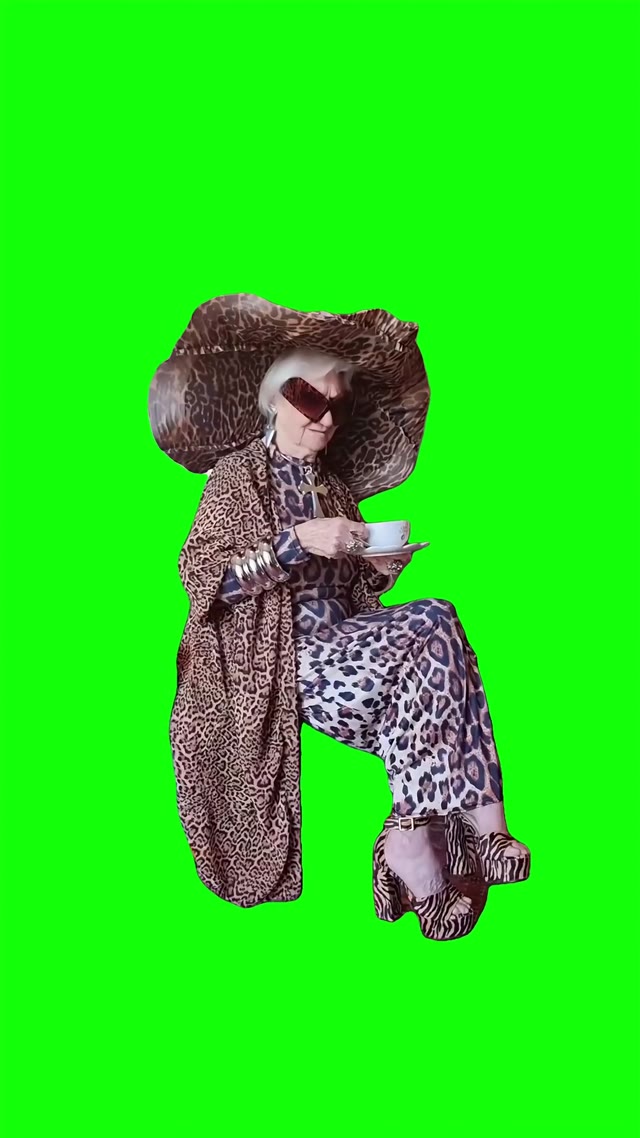 Granny Drinking Coffee green screen