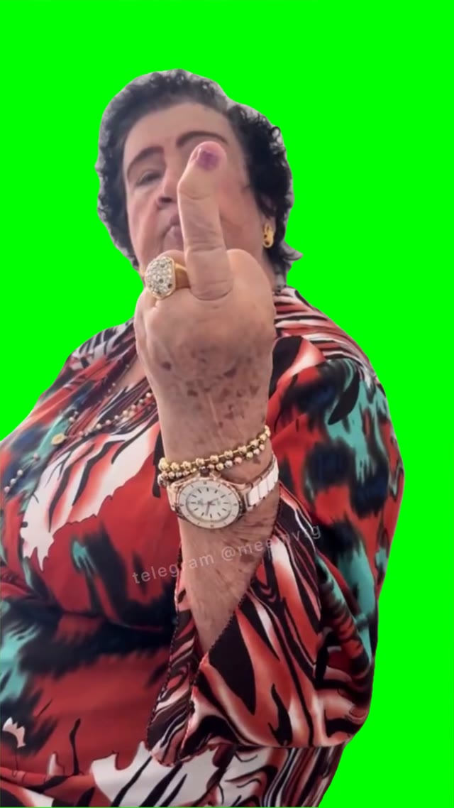 Granny showing bird green screen