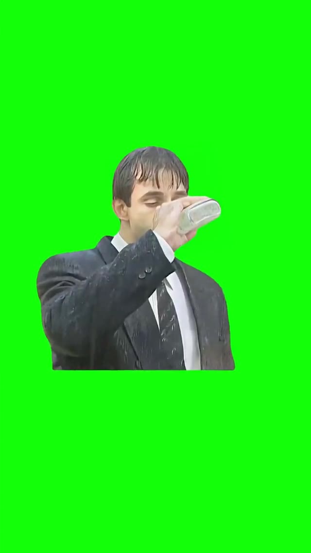 Guy drinking out of a bottle green screen