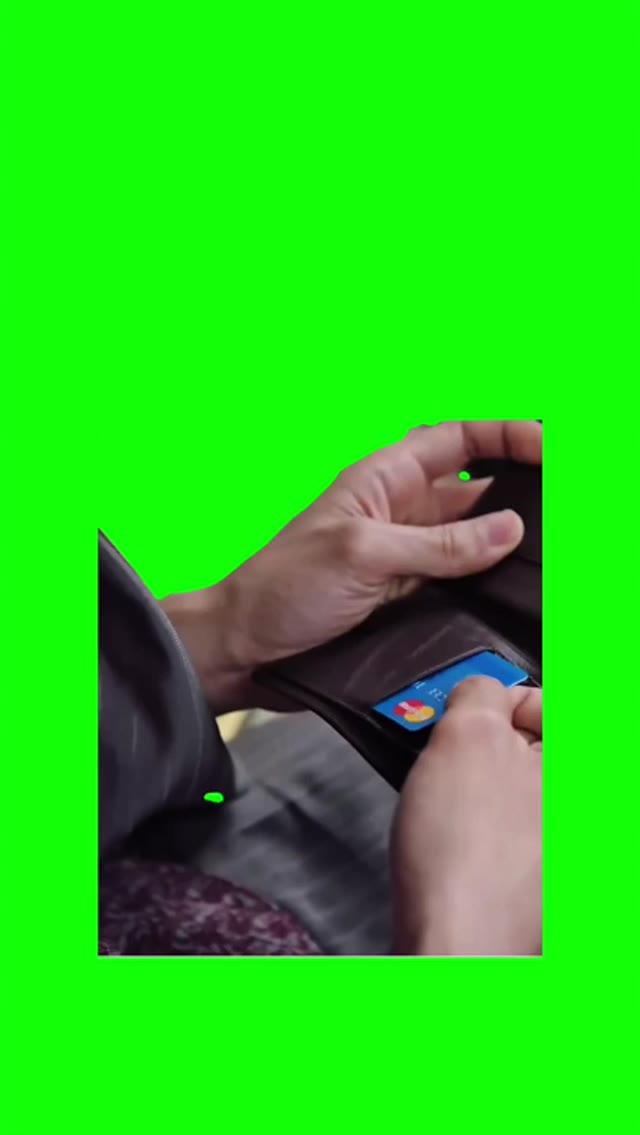 Guy handing his credit card  green screen