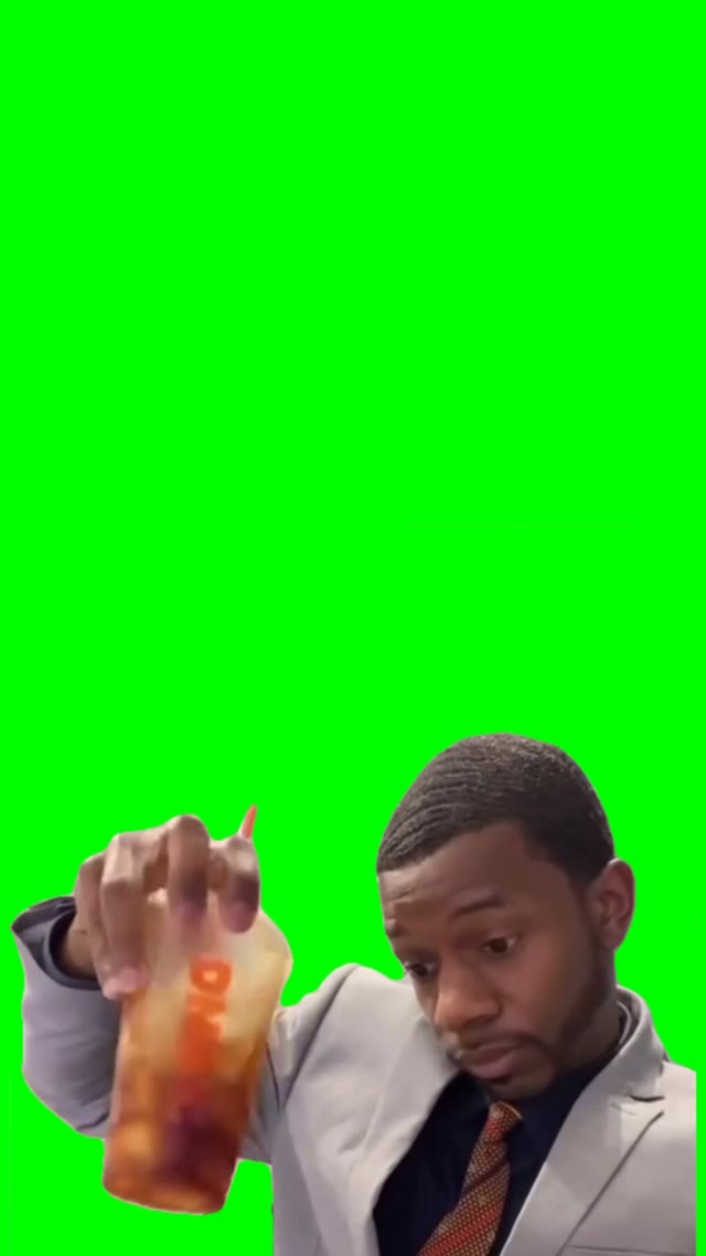 Guy shaking coffee drink green screen