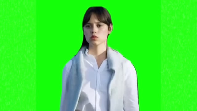 Jenna Ortega walking up green screen