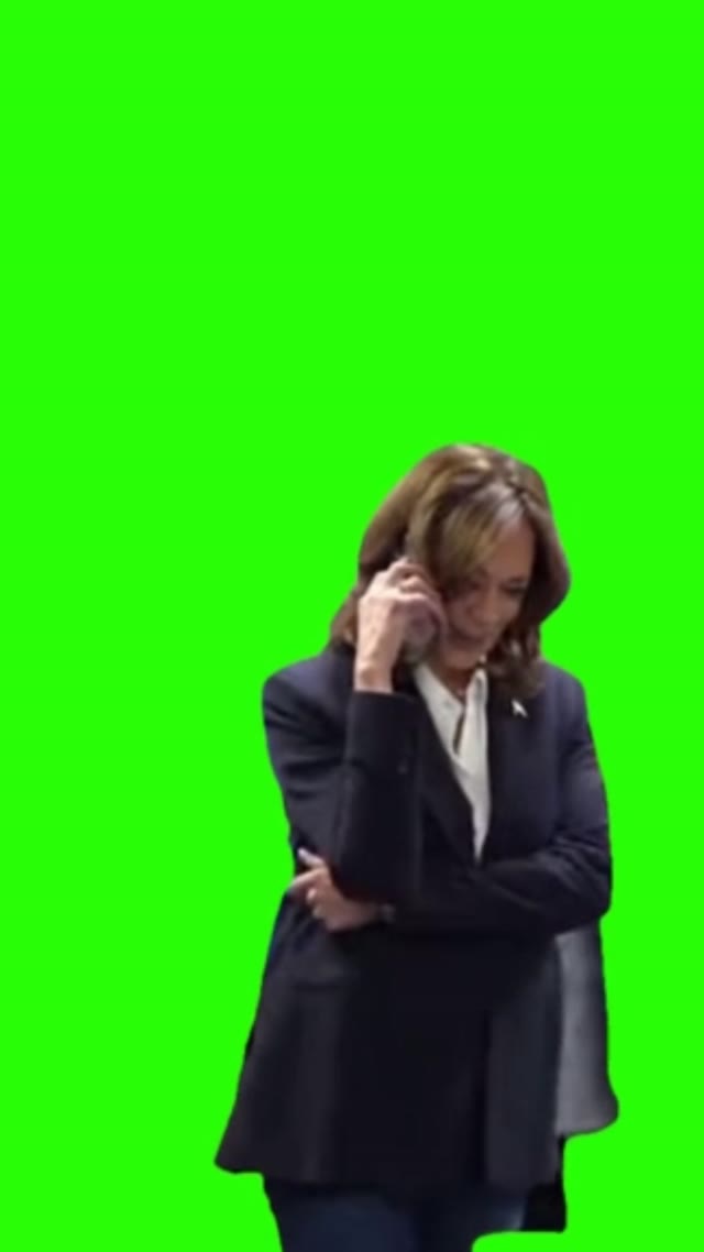 Kamala with a fake phone call green screen