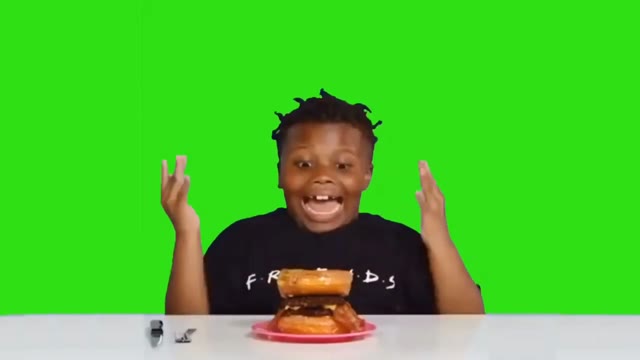 Kid laugh at hamburger green screen