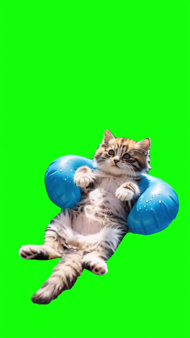 Kitten floating green screen