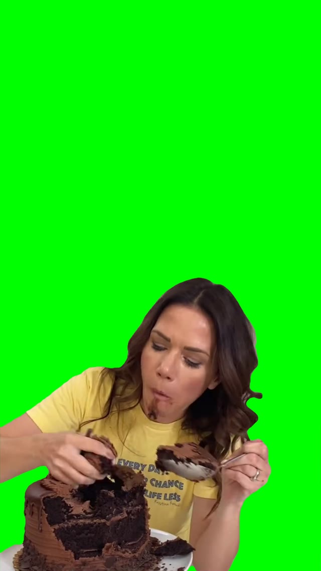 Lady eating a cake green screen