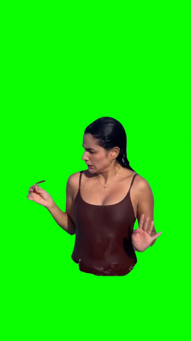 Lady get scared of leaf green screen