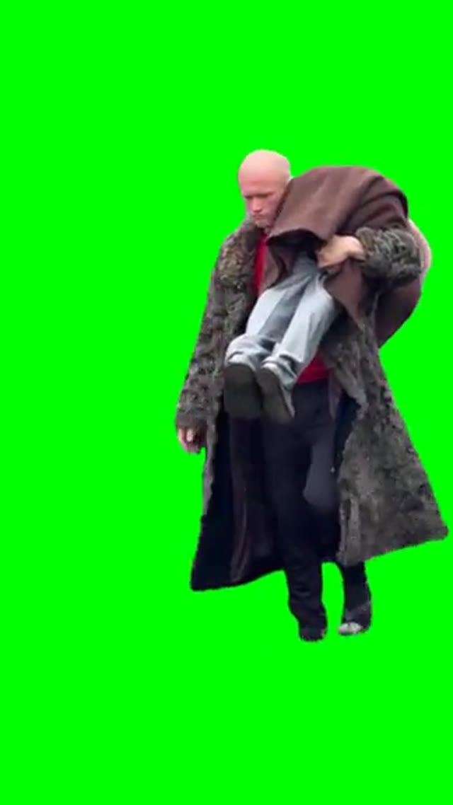 Man carrying man green screen