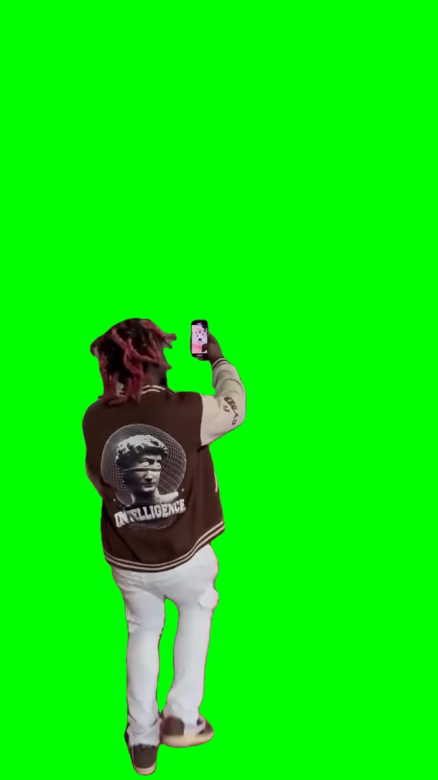 Man recording n dancing green screen