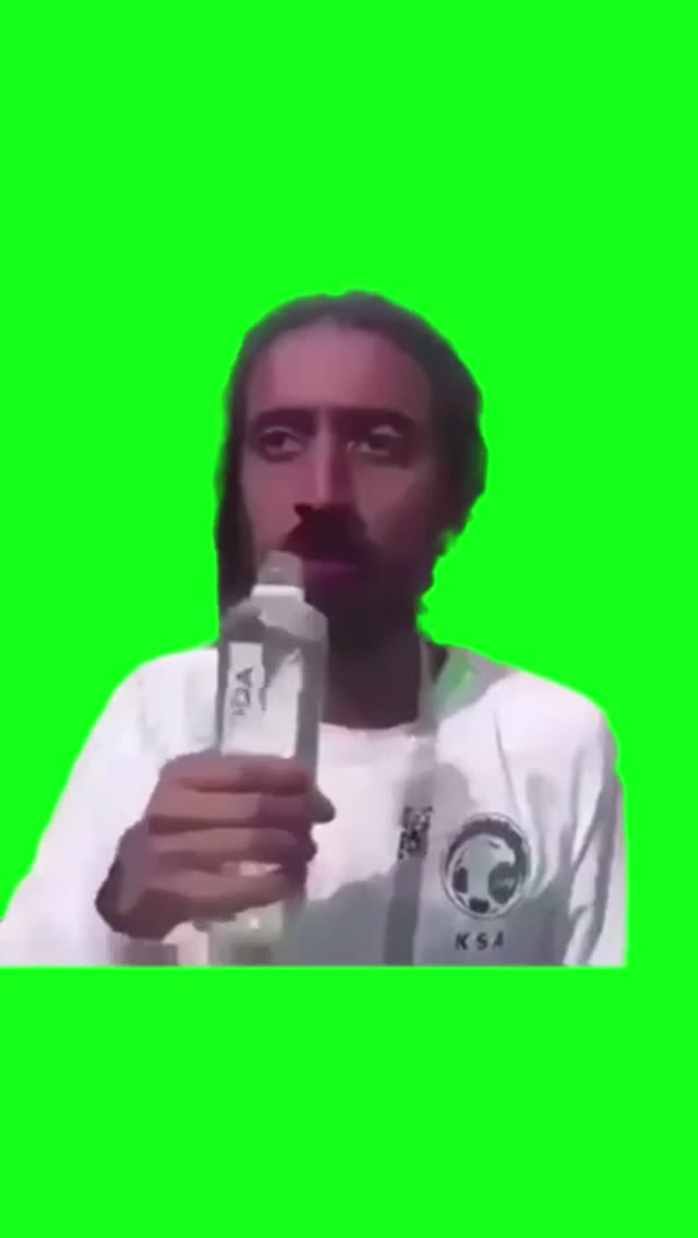 Man shaking while drinking water green screen