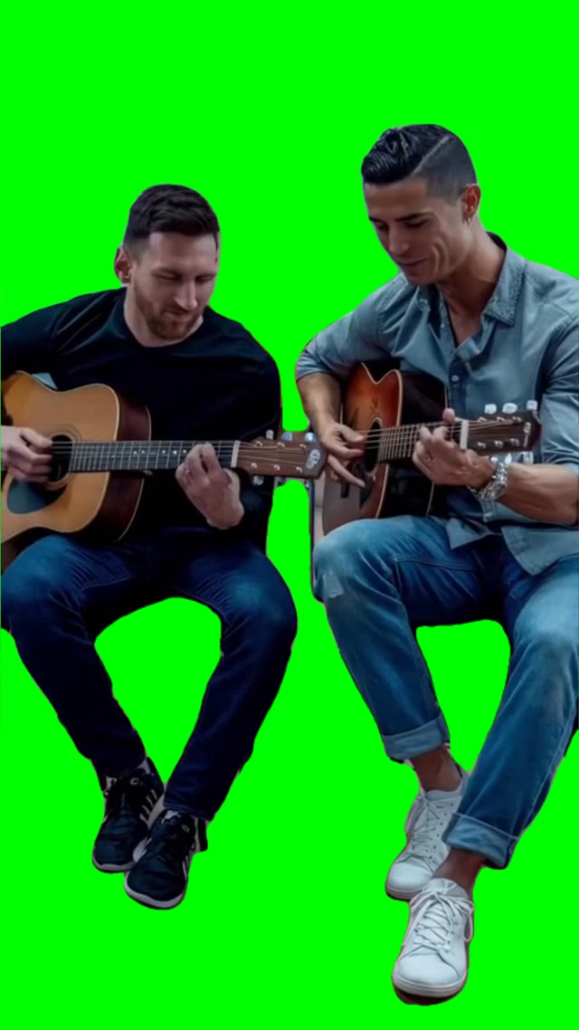 Messi Ronaldo guitar playing green screen