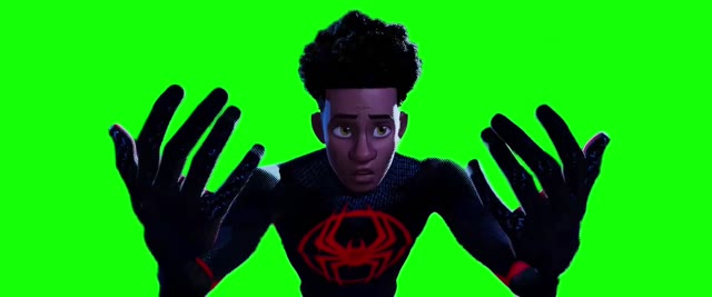 Miles Morales running from Miguel OHara Spider Man Across the Spider Verse green screen