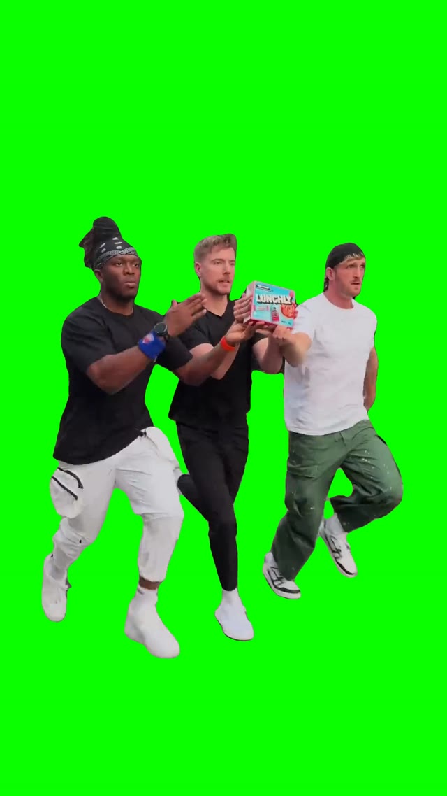 Mr.Beast Logan and KSI Running green screen