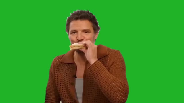 Pedro Pascal eating sandwich green screen