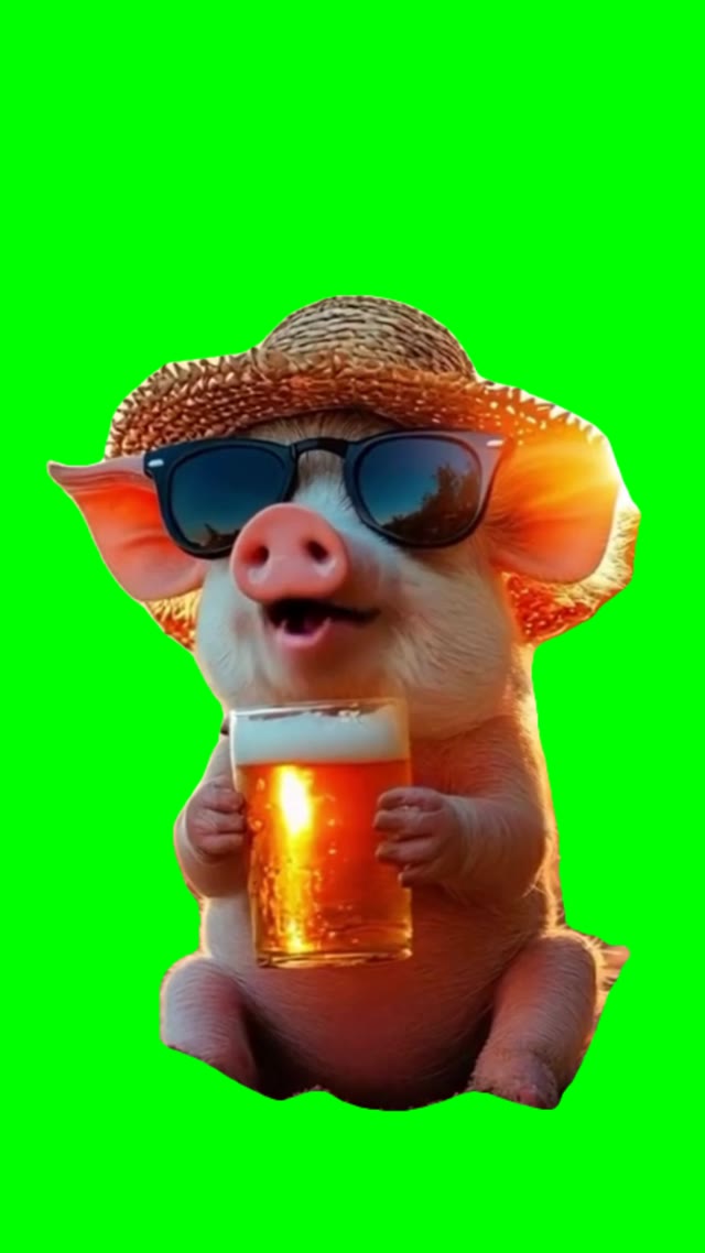Pig drinking bear green screen