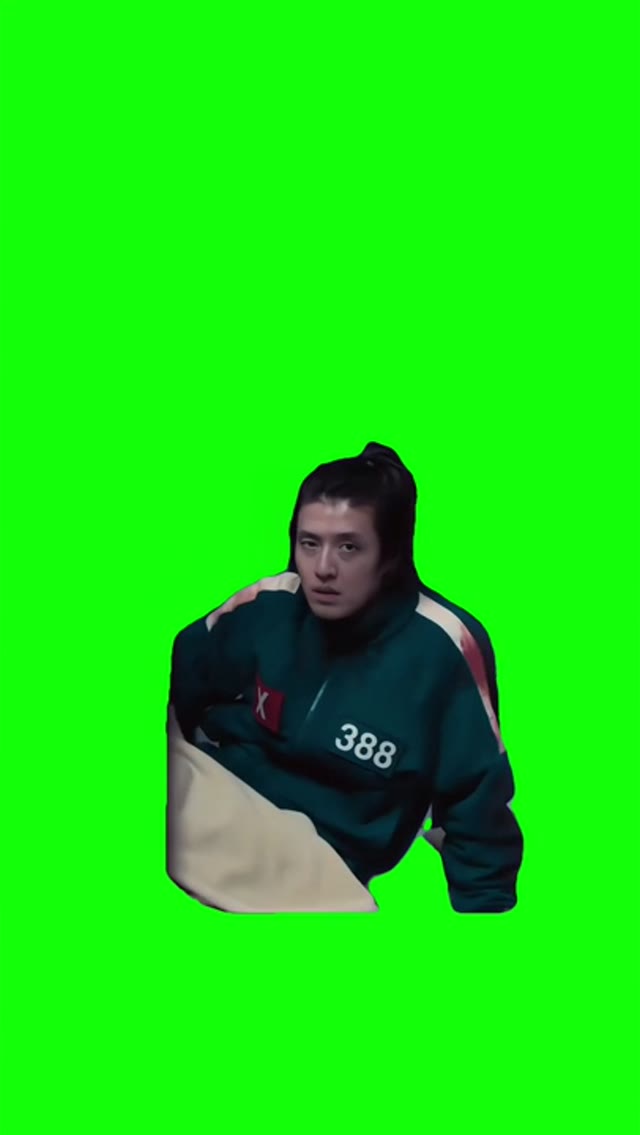Player 456 mean mugging 388 green screen