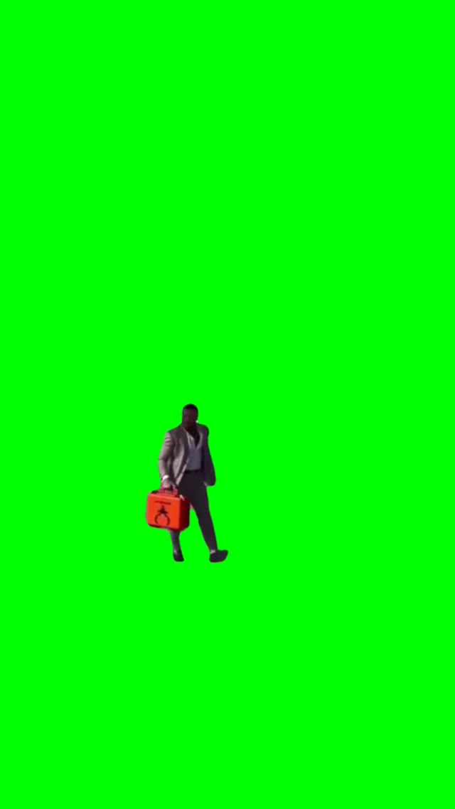 Rich man walking with suitcase green screen