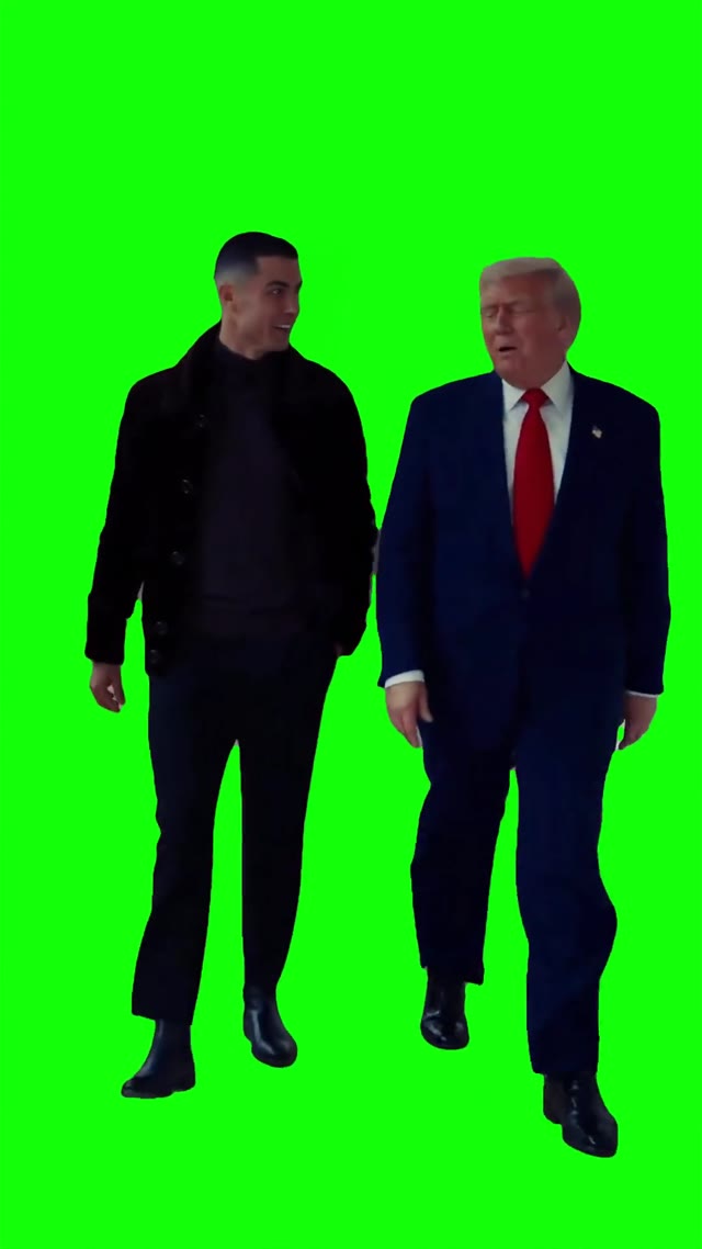 Ronaldo and trump walking green screen
