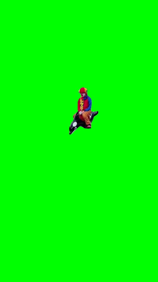 Sad Clown riding a dolphin green screen