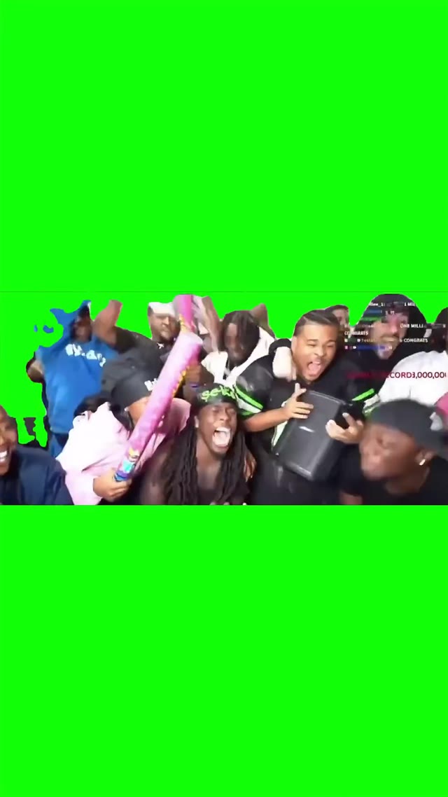 Squad celebrating green screen