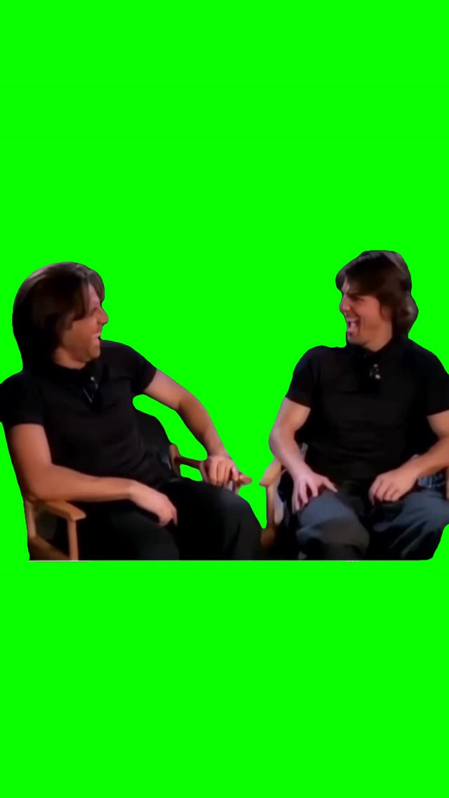 Tom cruise and stunt double match laughs green screen