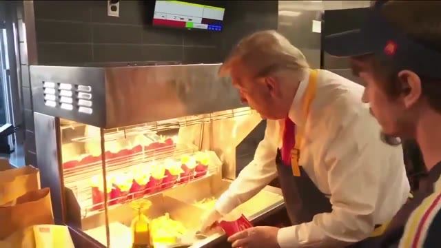 Trump serving fries green screen